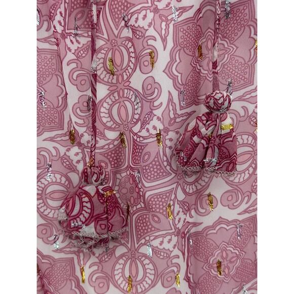 Let Me Be Anthropologie Top Womens Medium Pink Sheer Metallic Tassels Fairy Boho - Picture 3 of 9